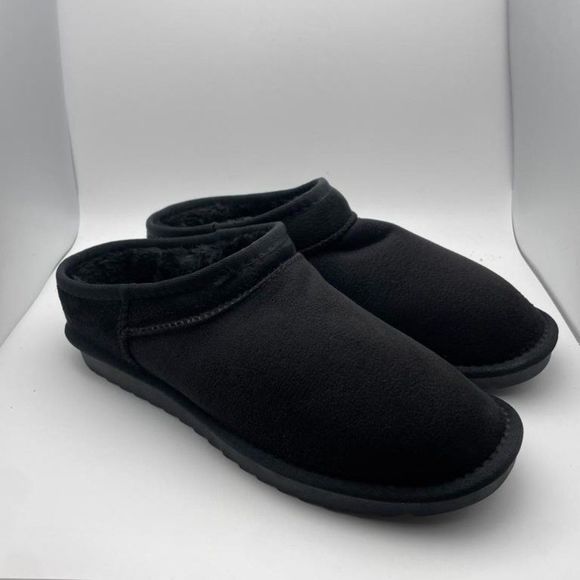 CUSHIONAIRE Women's Cozy Faux Shearling Genuine Suede mule slippers BLACK 8.5 - Picture 1 of 6